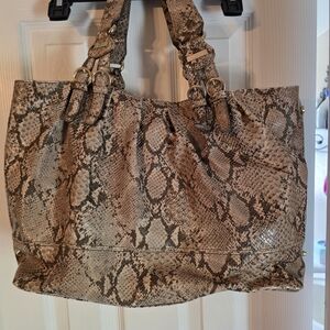 Jessica Simpson Cream and Brown Shoulder Bag with Exotic Pattern